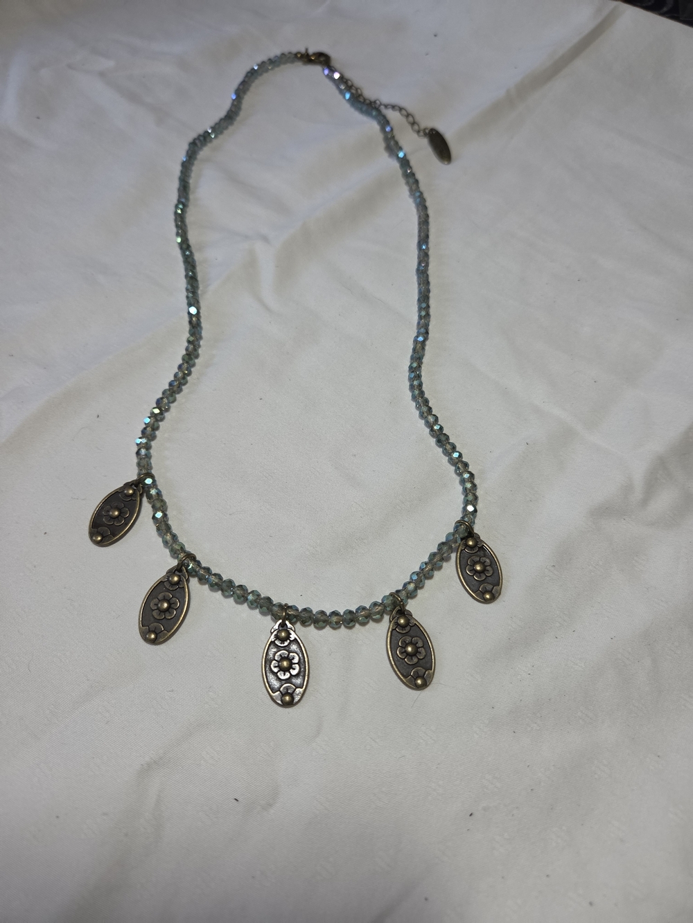 Plunder Pale Aqua Beaded Necklace with Floral Charms